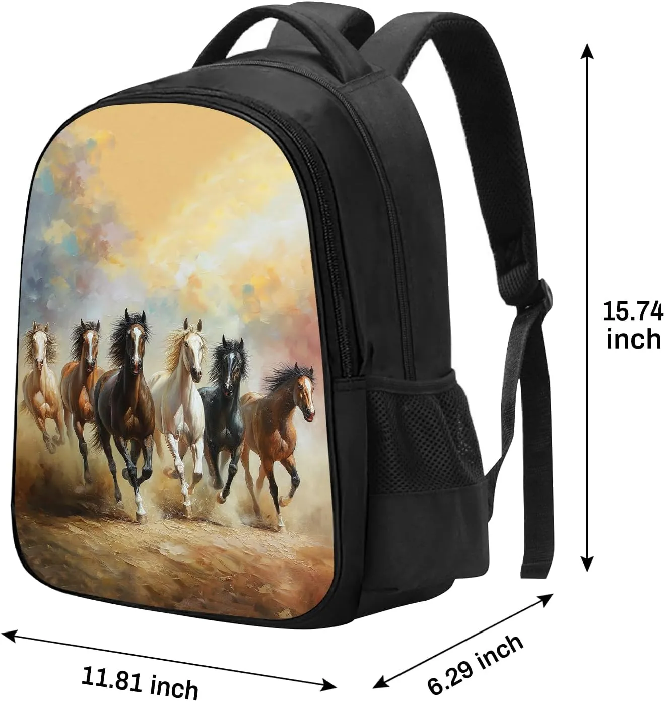 SARA NELL Horse Backpack for Boys, Cool Running Horses School Book Bag for Kids, Animal Bookbags with 2 Main Compartments for Kindergarten Elementary Students, 15.7 Inches