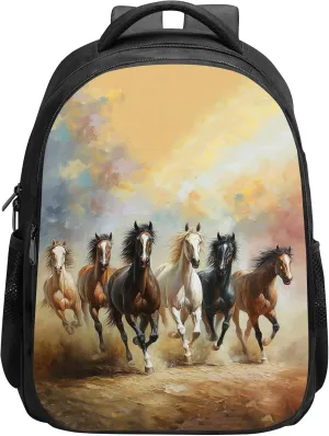 SARA NELL Horse Backpack for Boys, Cool Running Horses School Book Bag for Kids, Animal Bookbags with 2 Main Compartments for Kindergarten Elementary Students, 15.7 Inches