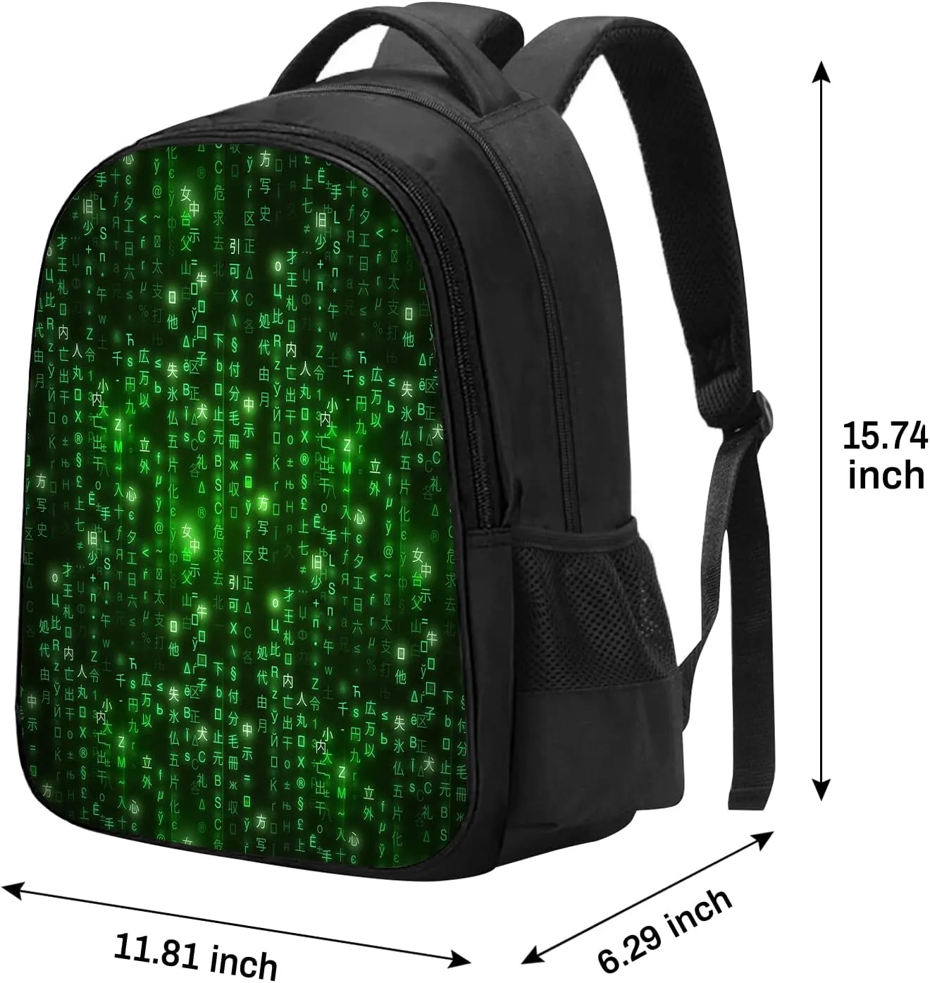SARA NELL Programmer Green Matrix Binary Code Backpack for Boys Girls, Durable Bookbag with 2 Main Compartment, Side Pockets, Kindergarten Elementary Backpack, 15.7 Inches…