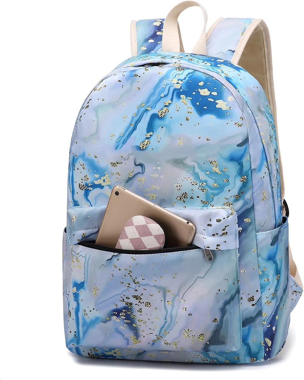 School Backpack for Teen Girls Women Laptop Backpack Marble College Bookbags Middle School Travel Work Commuter Back Pack(Marble Blue)
