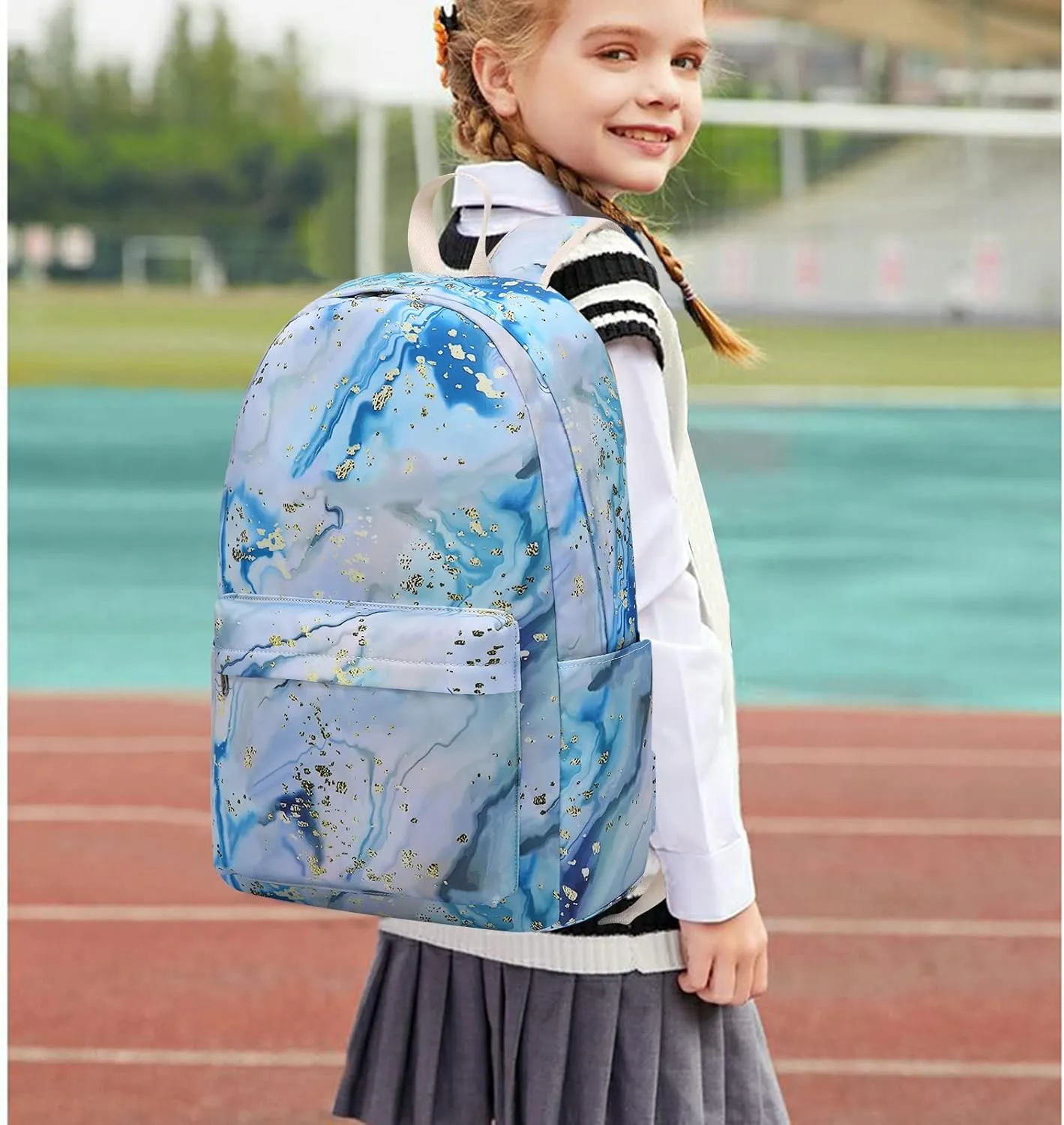 School Backpack for Teen Girls Women Laptop Backpack Marble College Bookbags Middle School Travel Work Commuter Back Pack(Marble Blue)