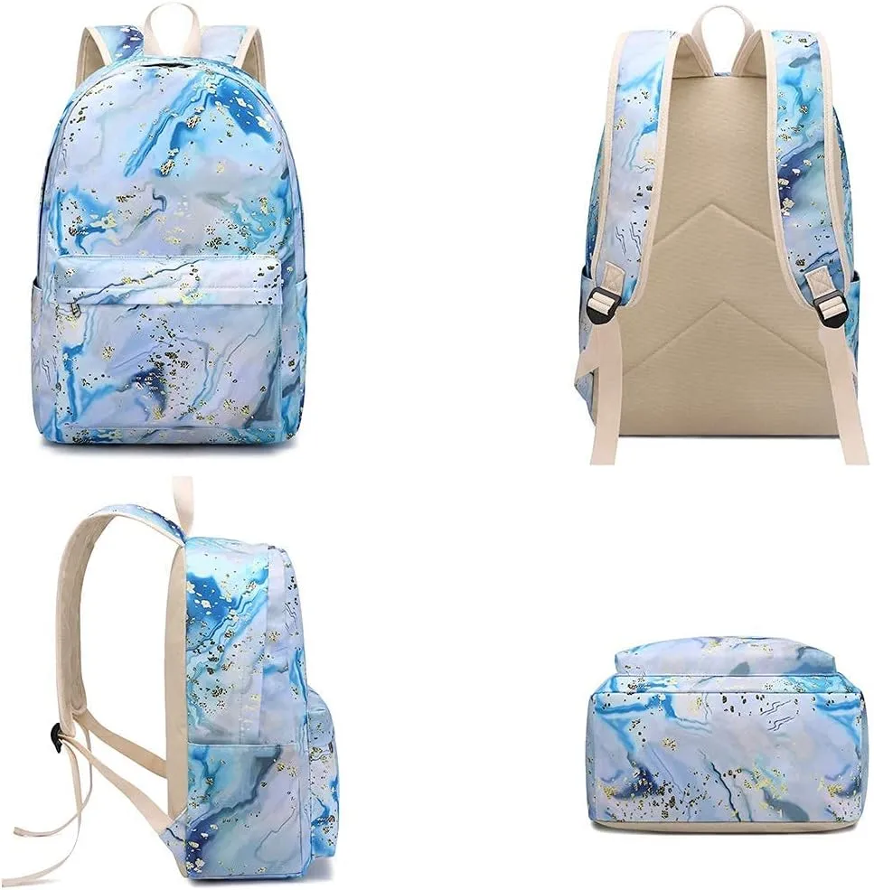 School Backpack for Teen Girls Women Laptop Backpack Marble College Bookbags Middle School Travel Work Commuter Back Pack(Marble Blue)