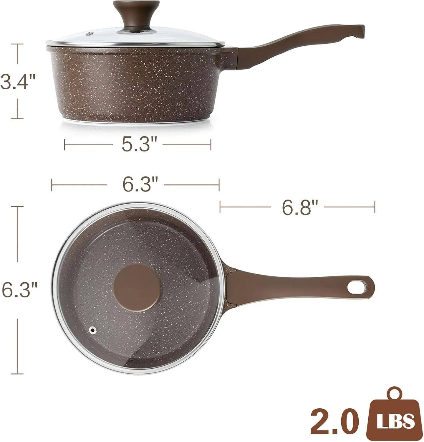 SENSARTE Saucepan Nonstick with Lid 1.5 Quarts Granite Coating Sauce Pot Small Kitchen Cooking Pot, Induction Comptable, PFOA Free