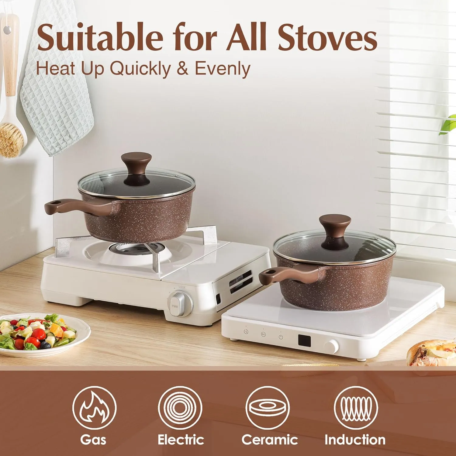 SENSARTE Saucepan Nonstick with Lid 1.5 Quarts Granite Coating Sauce Pot Small Kitchen Cooking Pot, Induction Comptable, PFOA Free