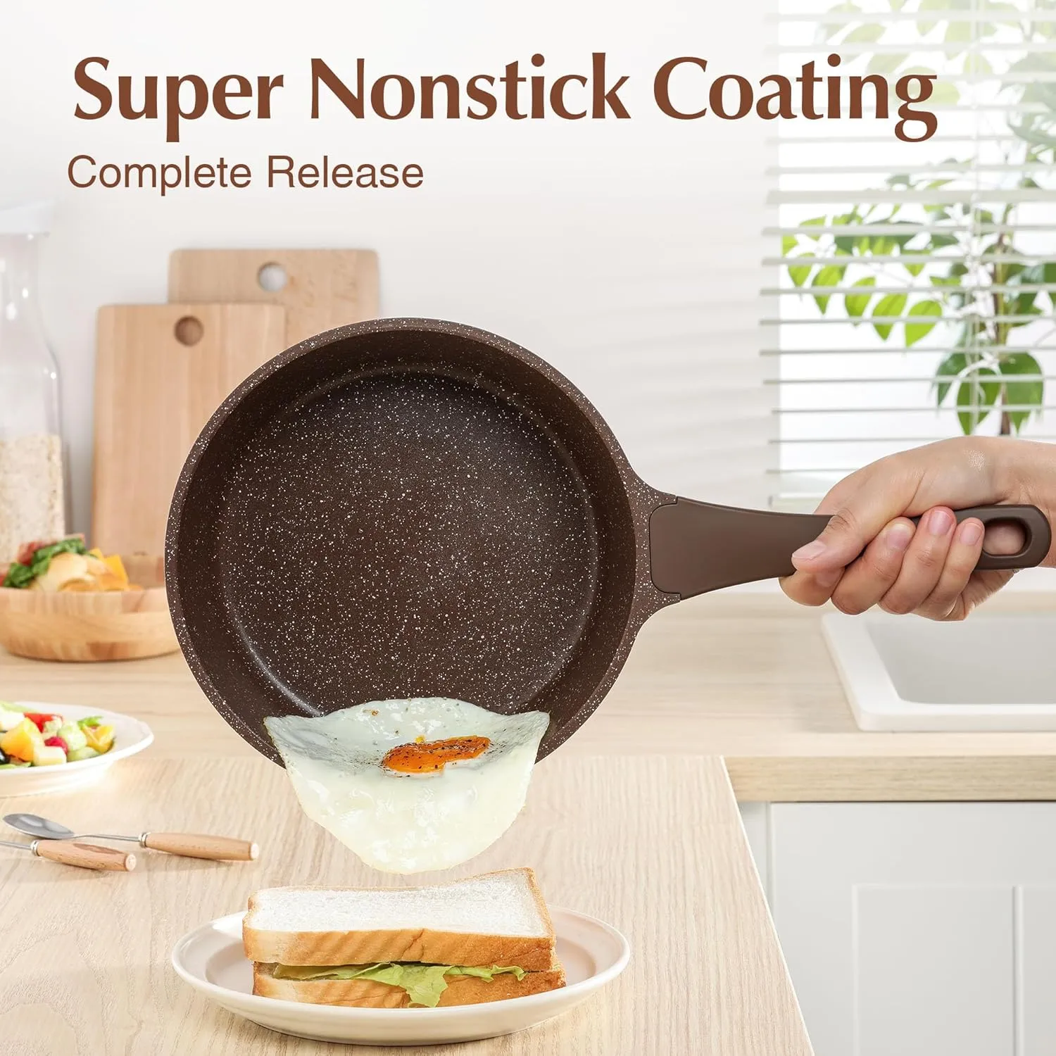 SENSARTE Saucepan Nonstick with Lid 1.5 Quarts Granite Coating Sauce Pot Small Kitchen Cooking Pot, Induction Comptable, PFOA Free
