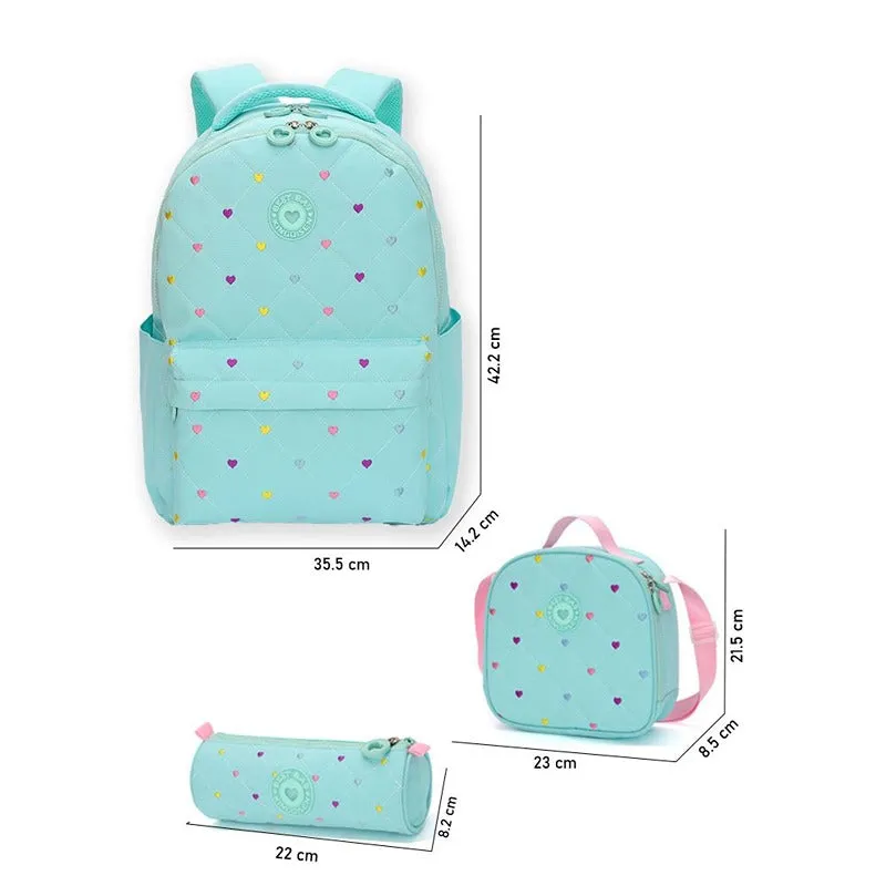 Set of 3 Mini Heart Matching Backpack, Lunch Bag & Stationery Pouch (8 Years till Grown Ups)