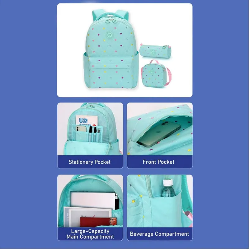 Set of 3 Mini Heart Matching Backpack, Lunch Bag & Stationery Pouch (8 Years till Grown Ups)