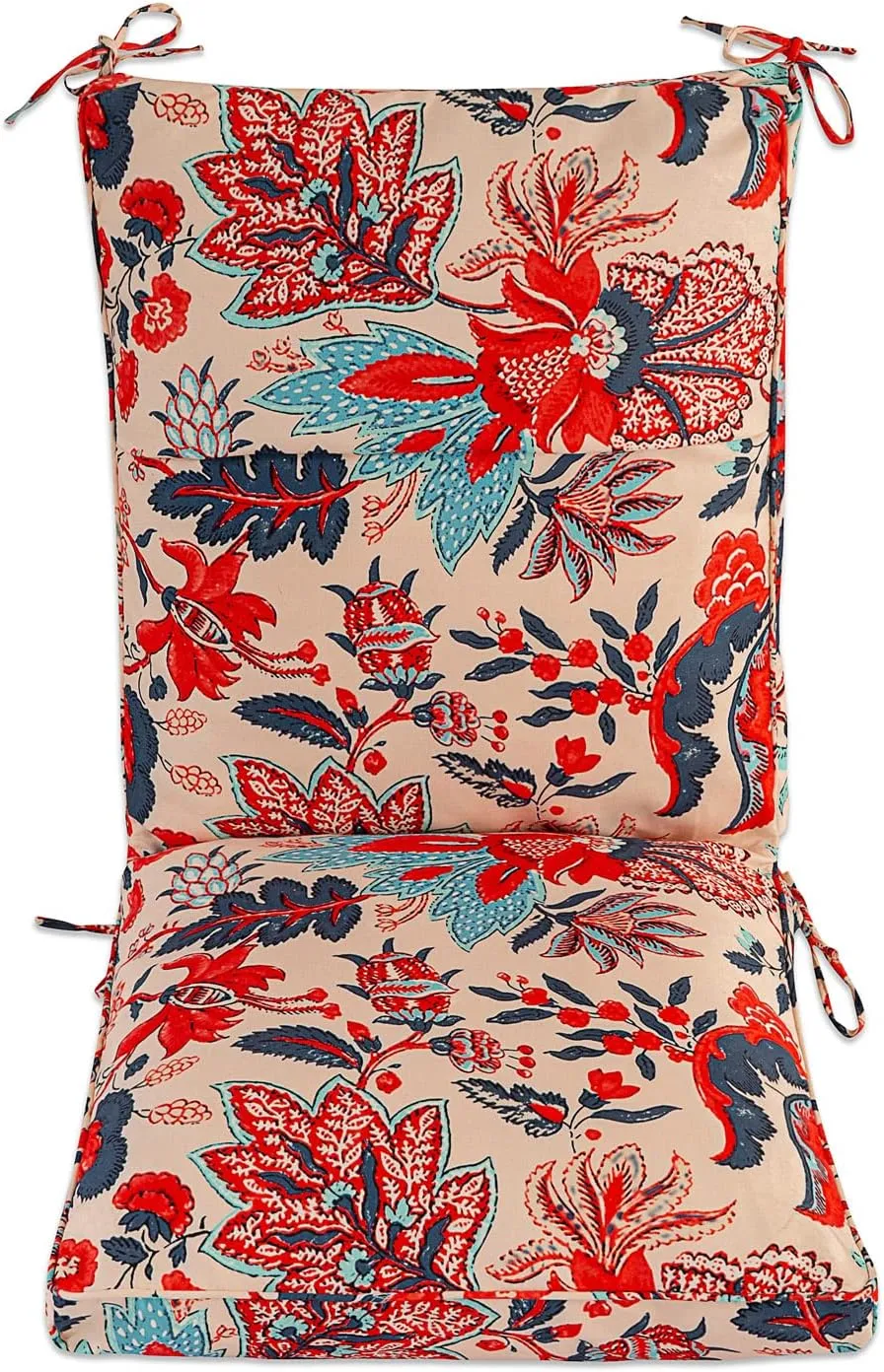 Set of 4 Outdoor Dining Chair Cushions, Comfort Patio Seating Cushions, 44 x21x4.5 inch, Single Welt and Zipper, (4, Blue and Red Leaves)