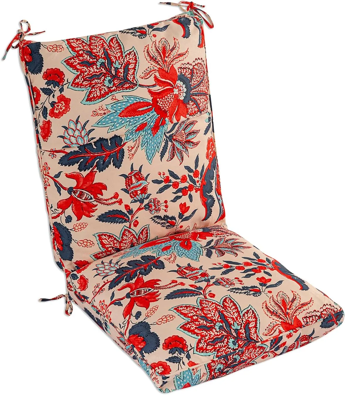 Set of 4 Outdoor Dining Chair Cushions, Comfort Patio Seating Cushions, 44 x21x4.5 inch, Single Welt and Zipper, (4, Blue and Red Leaves)