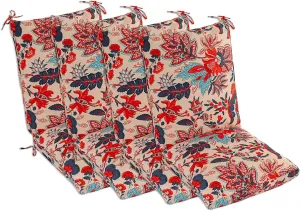 Set of 4 Outdoor Dining Chair Cushions, Comfort Patio Seating Cushions, 44 x21x4.5 inch, Single Welt and Zipper, (4, Blue and Red Leaves)