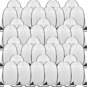 Shappy 100 Pcs Drawstring Backpack Bulk Sports Gym Cinch Bag Polyester String Bag for Men Women (White)