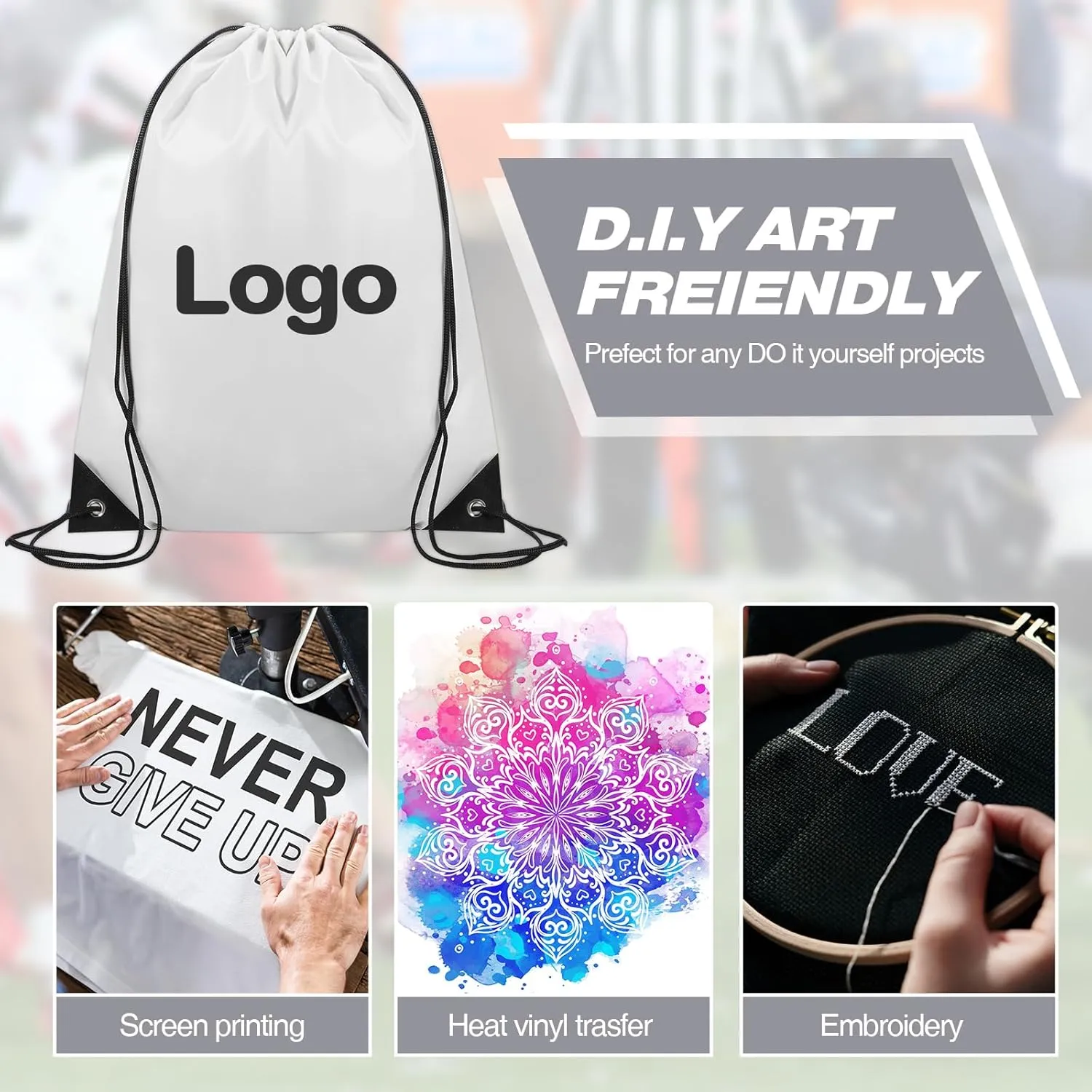 Shappy 100 Pcs Drawstring Backpack Bulk Sports Gym Cinch Bag Polyester String Bag for Men Women (White)