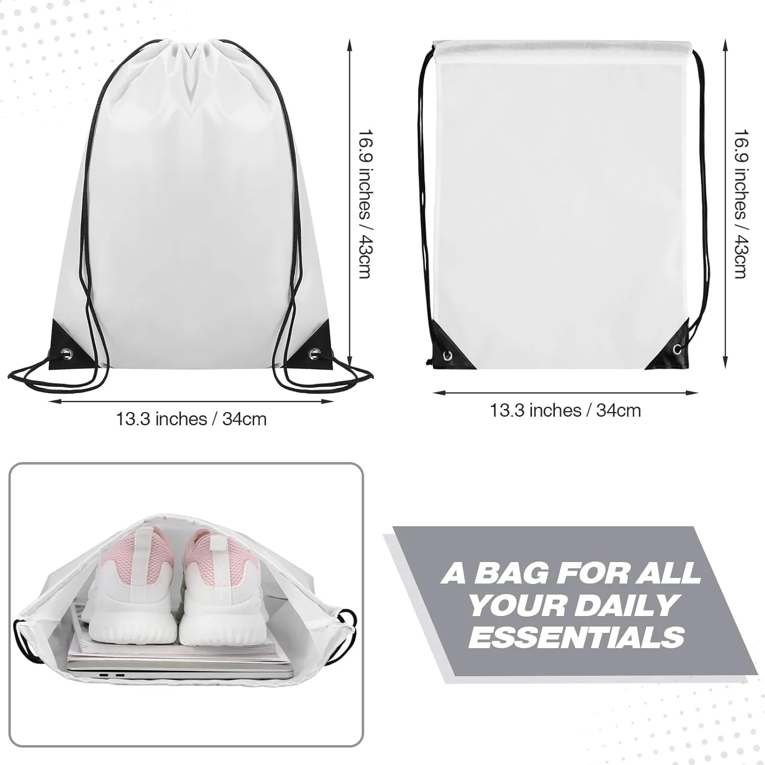 Shappy 100 Pcs Drawstring Backpack Bulk Sports Gym Cinch Bag Polyester String Bag for Men Women (White)
