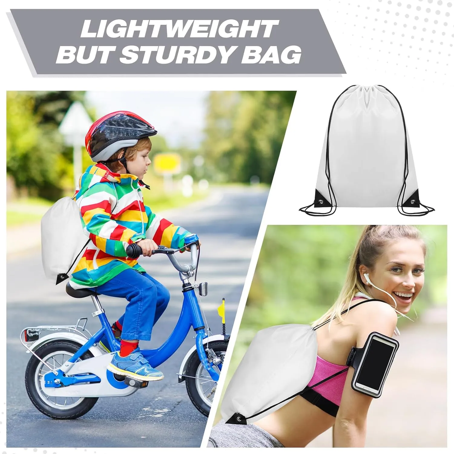 Shappy 100 Pcs Drawstring Backpack Bulk Sports Gym Cinch Bag Polyester String Bag for Men Women (White)