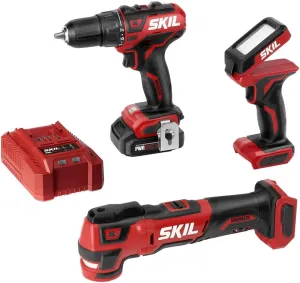 SKIL 3-Tool Kit: PWRCore 12 Brushless 12V 1/2 Inch Cordless Drill Driver, Oscillating MultiTool and Area Light, Includes 2.0Ah Lithium Battery and Standard Charger - CB738701