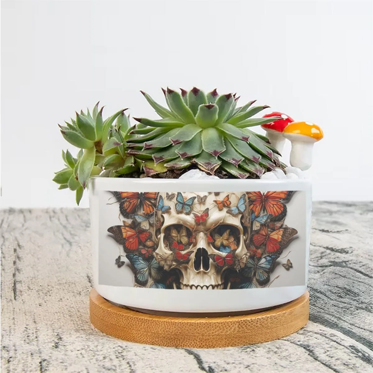 Skull Butterflies Single Side Printing Flowerpot