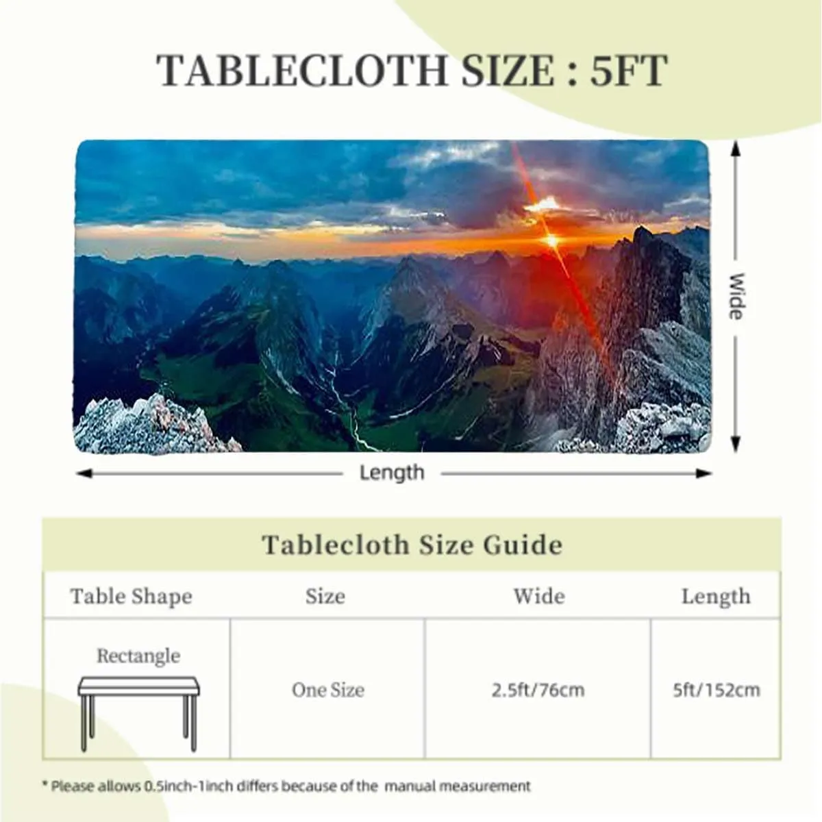 Slate Blue Orange Elastic Tablecloth for Indoors Outdoors Mountain Range with Creek Art Waterproof Spill-Easy to Wipe, Great for Picnic Party Outdoor Patio Aerial View Fits up 5 Foot Tables