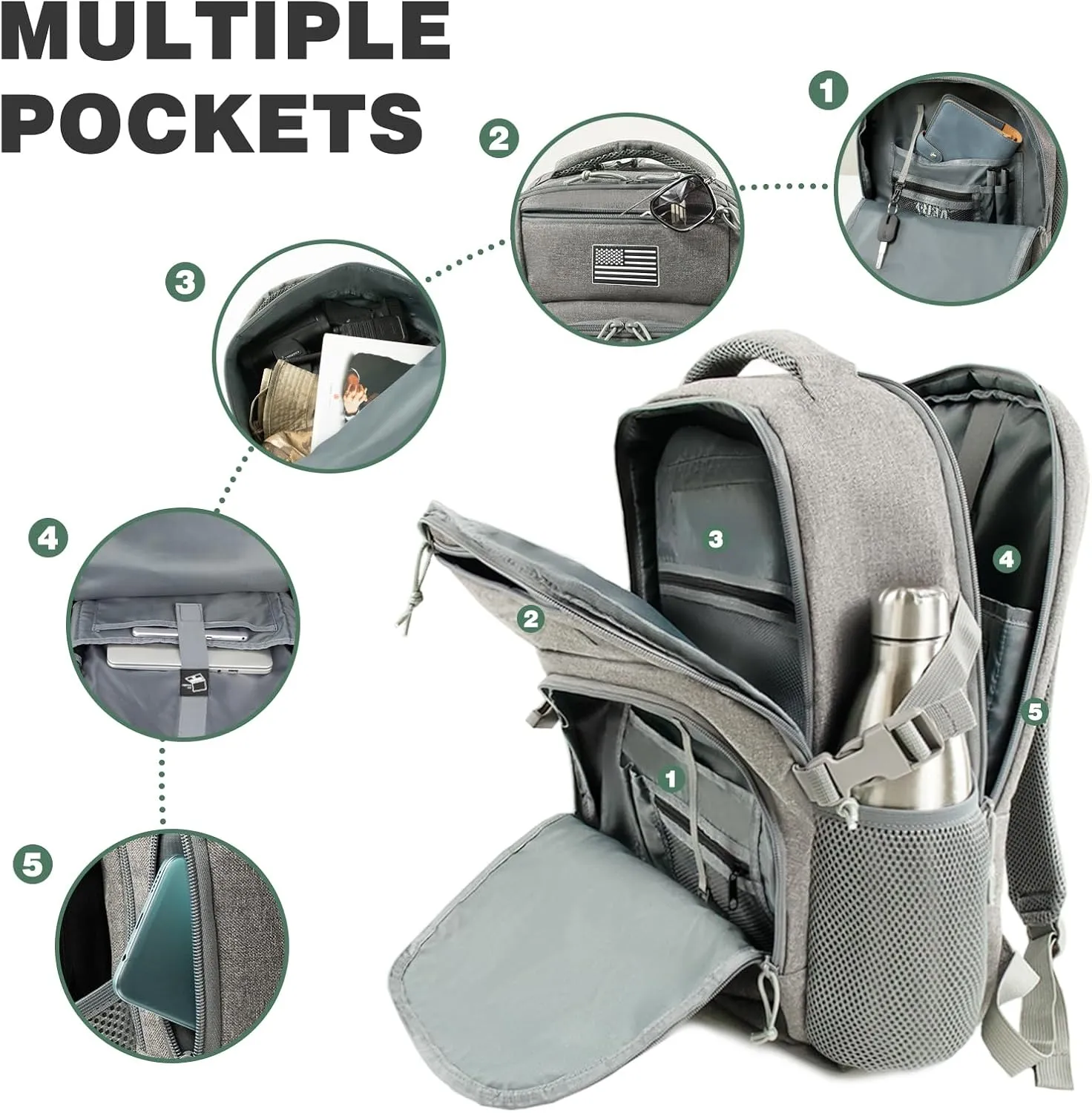 Small Military Tactical Backpack for Men, Travel Hiking Backpack with Bottle Holder, 25L Laptop Backpack for Work, College Computer Bag Fits 15.6/14.3 Inch Laptop and Notebook - Gray