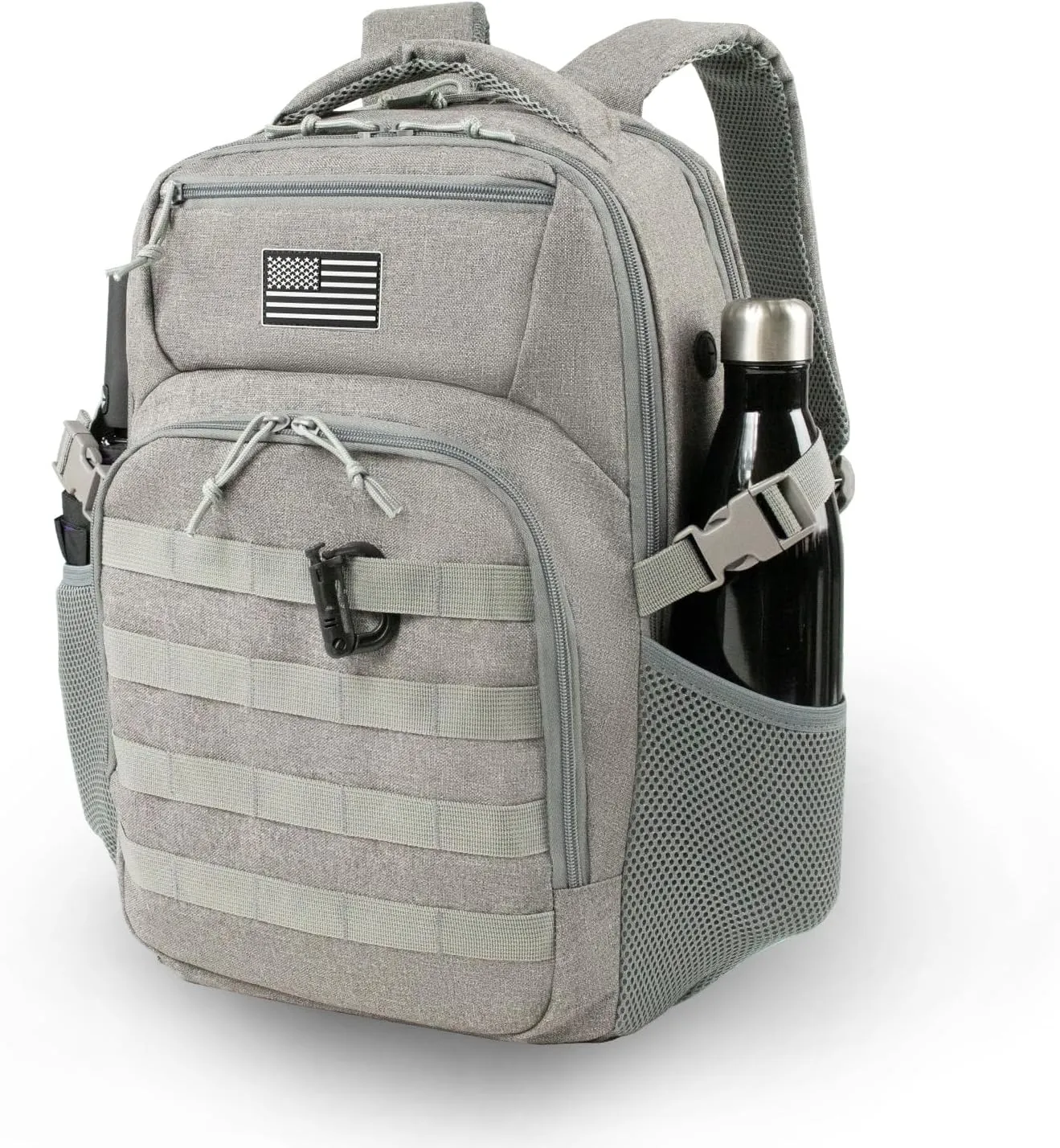 Small Military Tactical Backpack for Men, Travel Hiking Backpack with Bottle Holder, 25L Laptop Backpack for Work, College Computer Bag Fits 15.6/14.3 Inch Laptop and Notebook - Gray