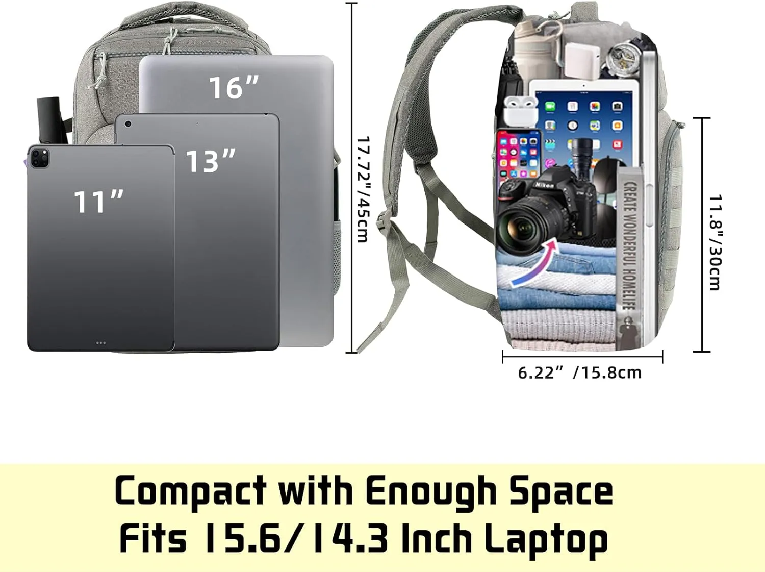 Small Military Tactical Backpack for Men, Travel Hiking Backpack with Bottle Holder, 25L Laptop Backpack for Work, College Computer Bag Fits 15.6/14.3 Inch Laptop and Notebook - Gray