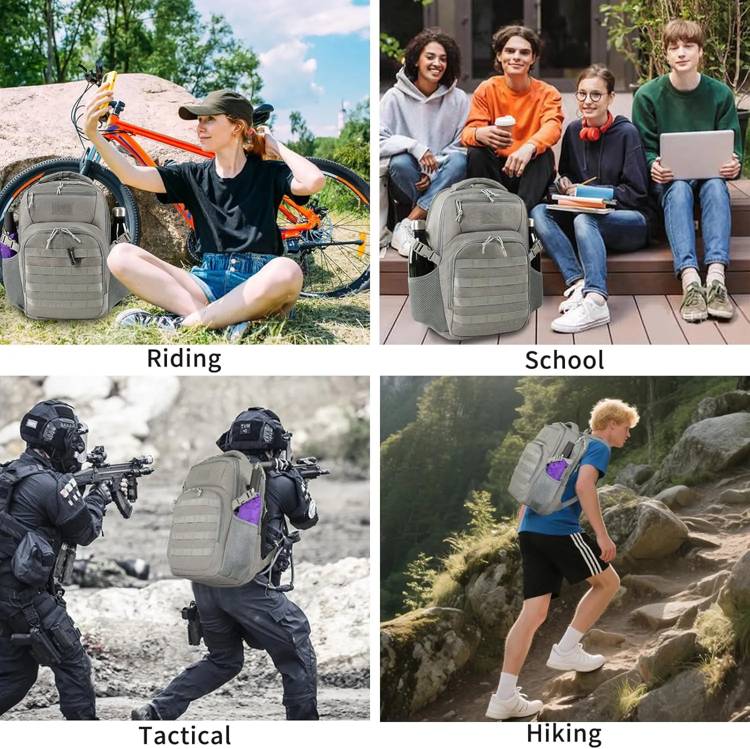 Small Military Tactical Backpack for Men, Travel Hiking Backpack with Bottle Holder, 25L Laptop Backpack for Work, College Computer Bag Fits 15.6/14.3 Inch Laptop and Notebook - Gray