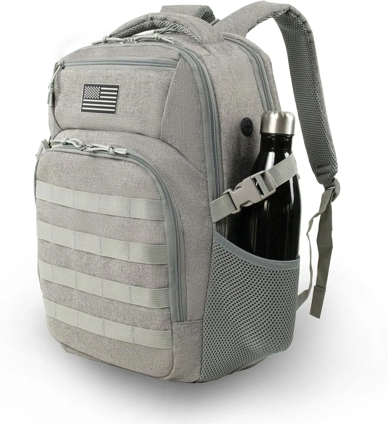 Small Military Tactical Backpack for Men, Travel Hiking Backpack with Bottle Holder, 25L Laptop Backpack for Work, College Computer Bag Fits 15.6/14.3 Inch Laptop and Notebook - Gray