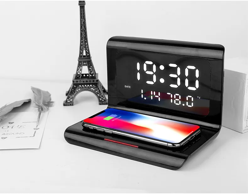 Smart Wireless Phone Charging Station with Digital Alarm Clock