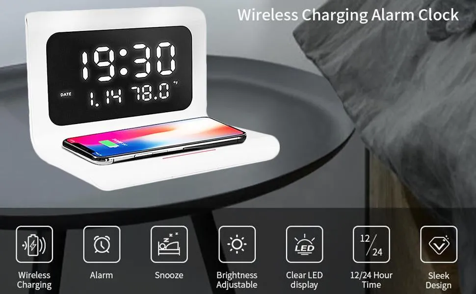 Smart Wireless Phone Charging Station with Digital Alarm Clock