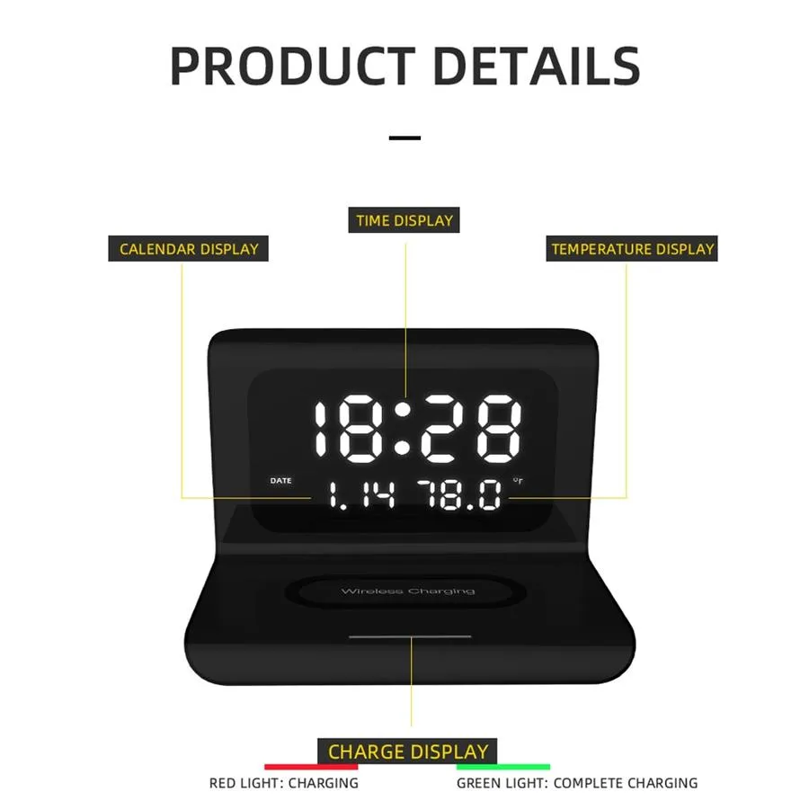 Smart Wireless Phone Charging Station with Digital Alarm Clock