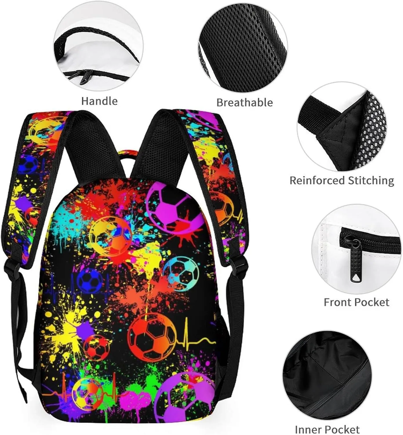 Soccer School Backpack for Kids Girls Boys, 16 Inch Cool Soccer Themed Bookbag, Personality School Backpack for Students Children, sustainable, Lightweight, Large Capacity