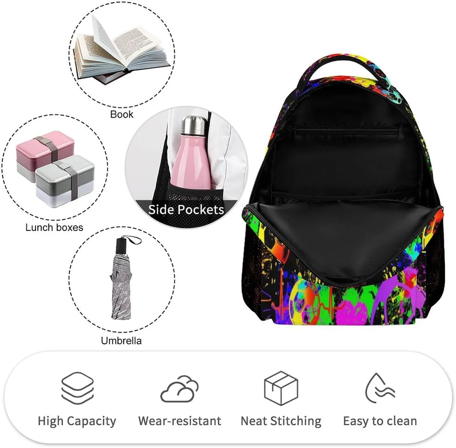 Soccer School Backpack for Kids Girls Boys, 16 Inch Cool Soccer Themed Bookbag, Personality School Backpack for Students Children, sustainable, Lightweight, Large Capacity