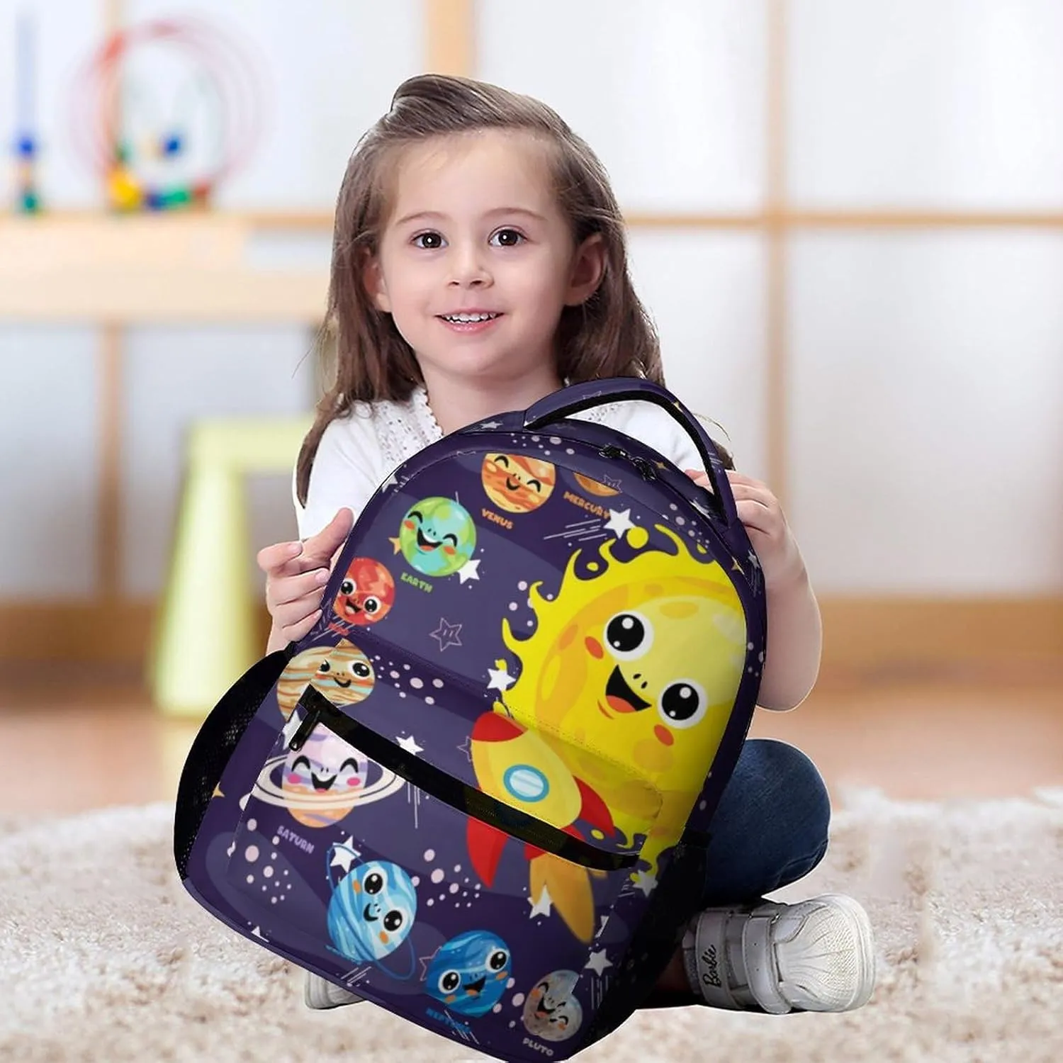 Solar System School Backpack for Kids Girls Boys, 16 Inch Cute Planet Themed Bookbag, Personalized School Backpack for Students Children, Lightweight, Large Capacity