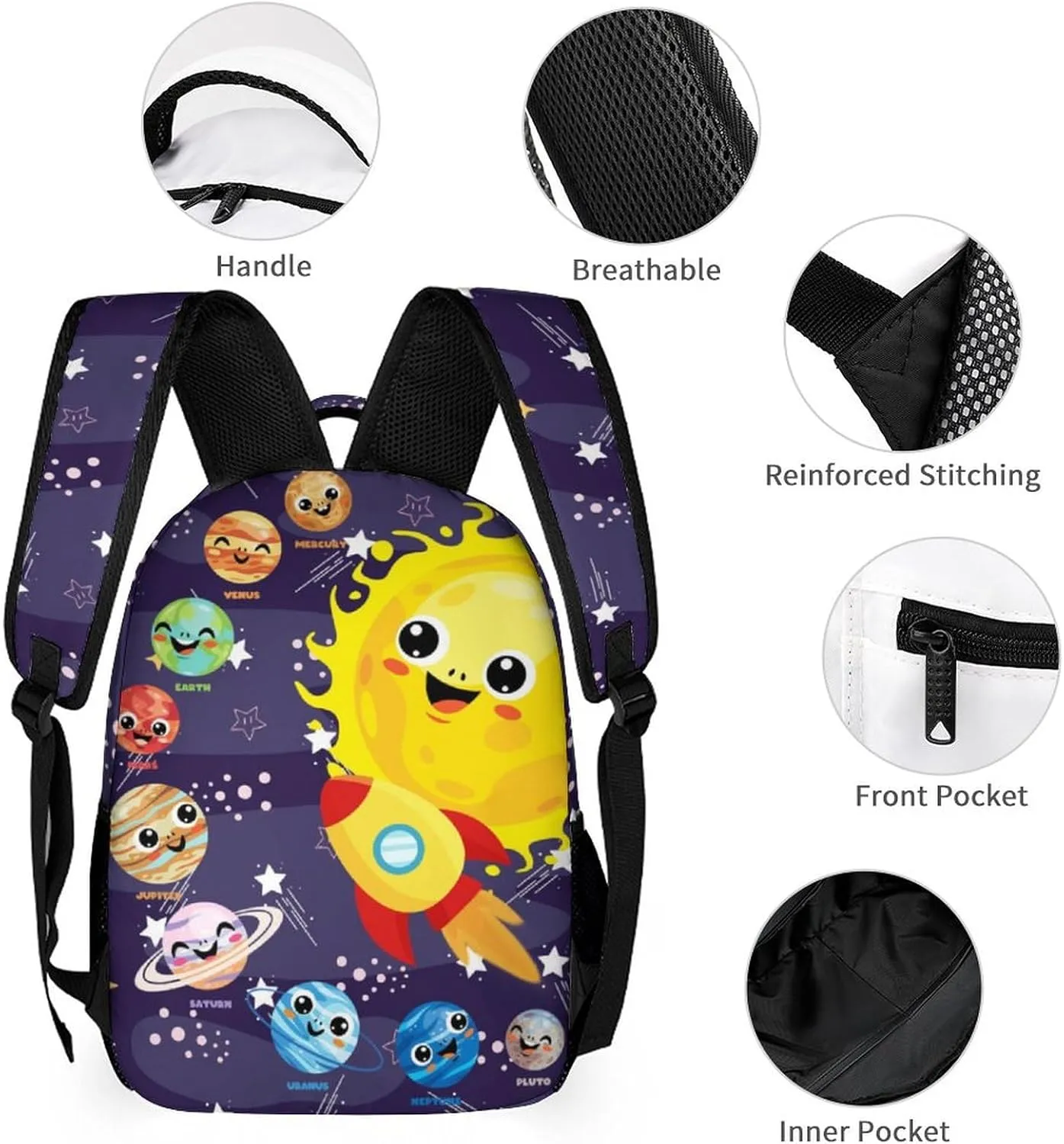 Solar System School Backpack for Kids Girls Boys, 16 Inch Cute Planet Themed Bookbag, Personalized School Backpack for Students Children, Lightweight, Large Capacity