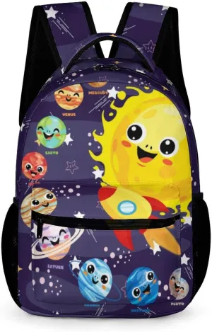 Solar System School Backpack for Kids Girls Boys, 16 Inch Cute Planet Themed Bookbag, Personalized School Backpack for Students Children, Lightweight, Large Capacity