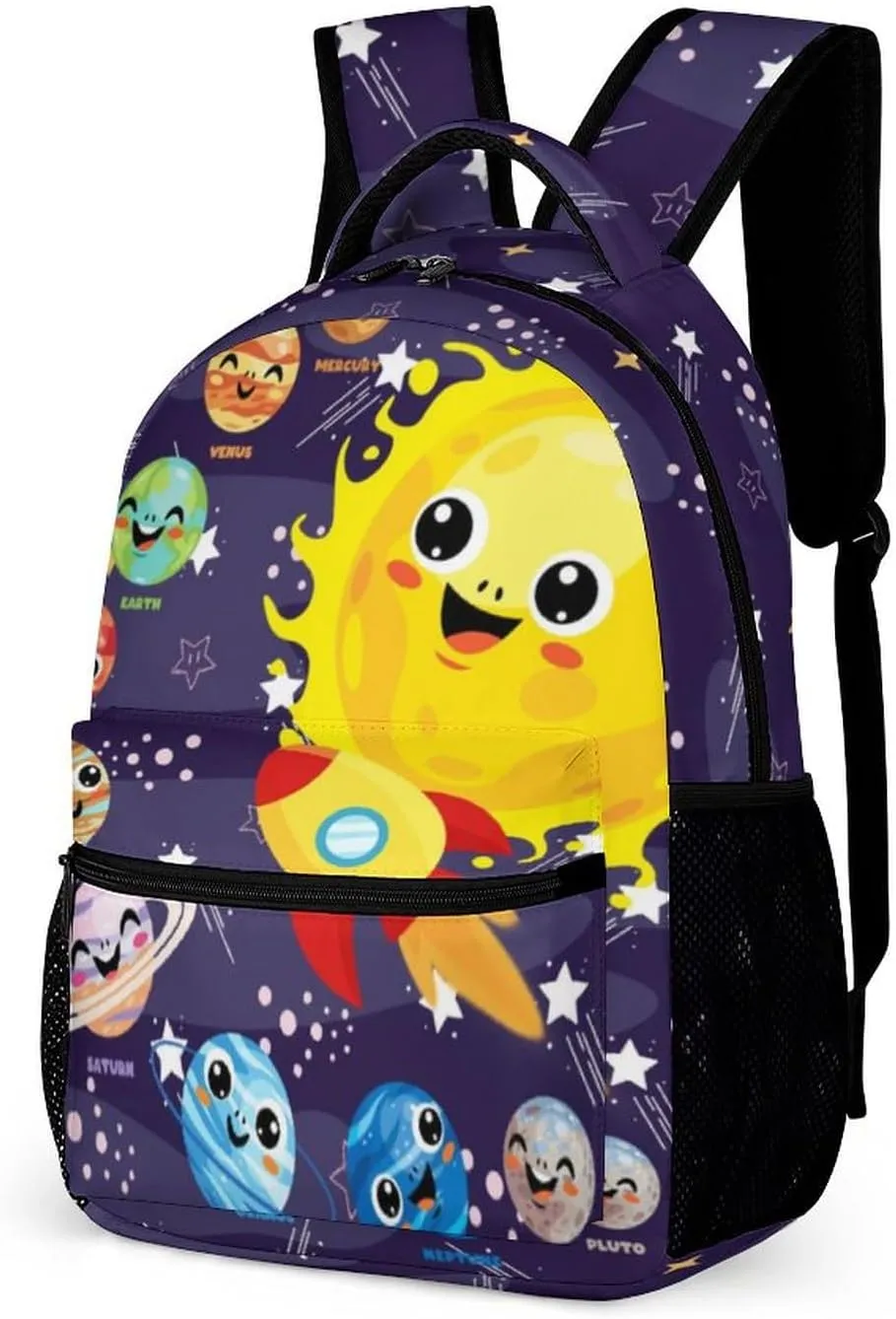 Solar System School Backpack for Kids Girls Boys, 16 Inch Cute Planet Themed Bookbag, Personalized School Backpack for Students Children, Lightweight, Large Capacity