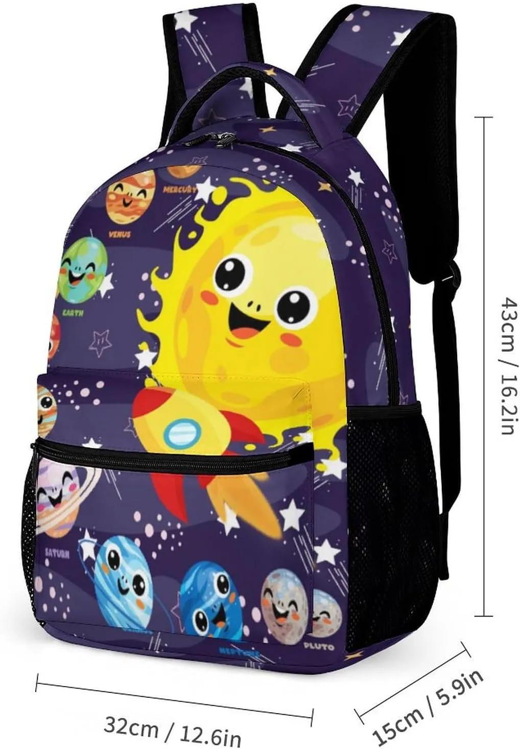 Solar System School Backpack for Kids Girls Boys, 16 Inch Cute Planet Themed Bookbag, Personalized School Backpack for Students Children, Lightweight, Large Capacity