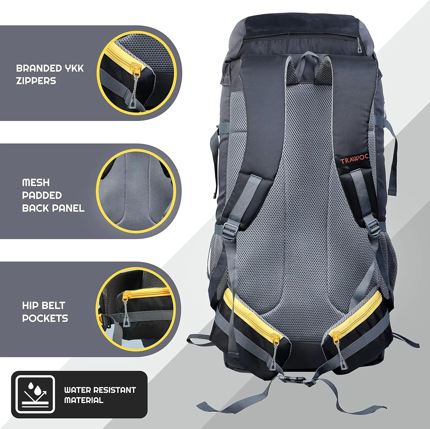 SPARCO 65L Travel Backpack Hiking Trekking Camping Rucksack for Men & Women, Rain Cover/Shoe Compartment, Black