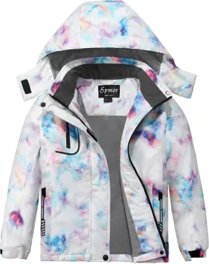 Spmor Girls' Waterproof Ski Jacket Warm Coat Windproof Winter Snowboarding Jacket