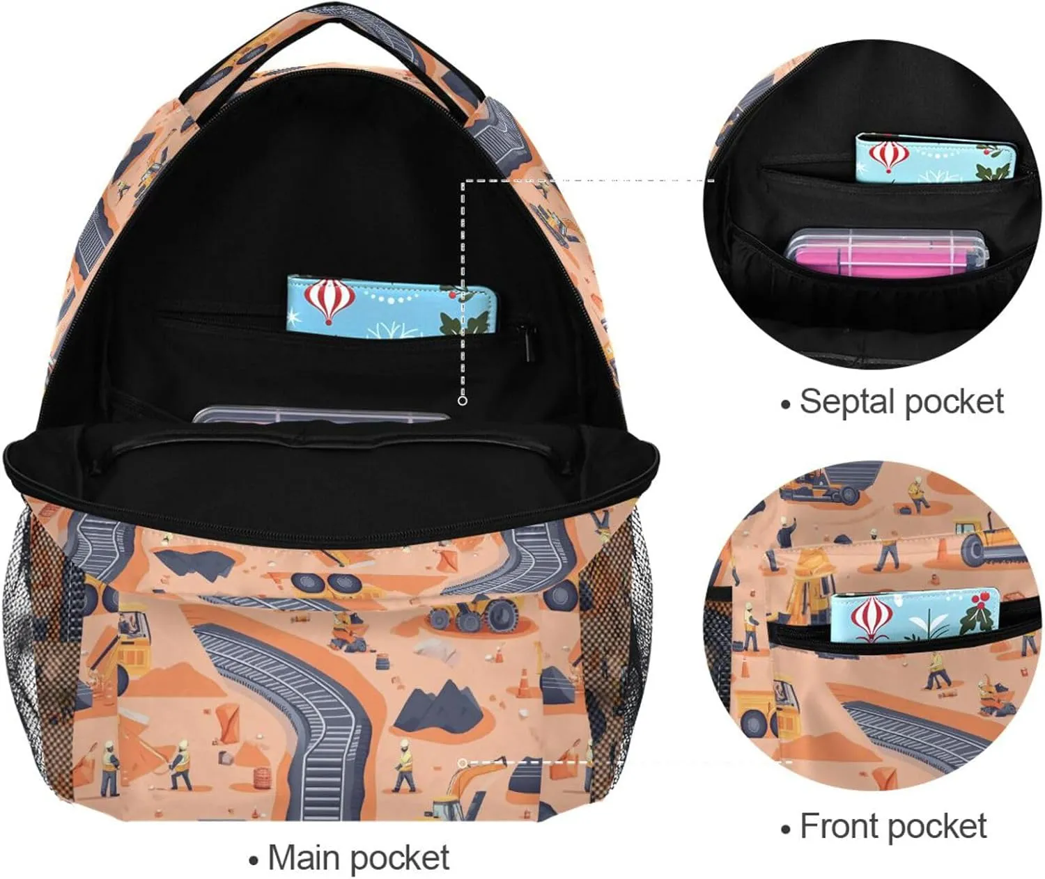 Sport Backpack for Teenager Fashion Outdoor Backpack with Chest Strap for Travel Trip Construction Scene Dump Truck