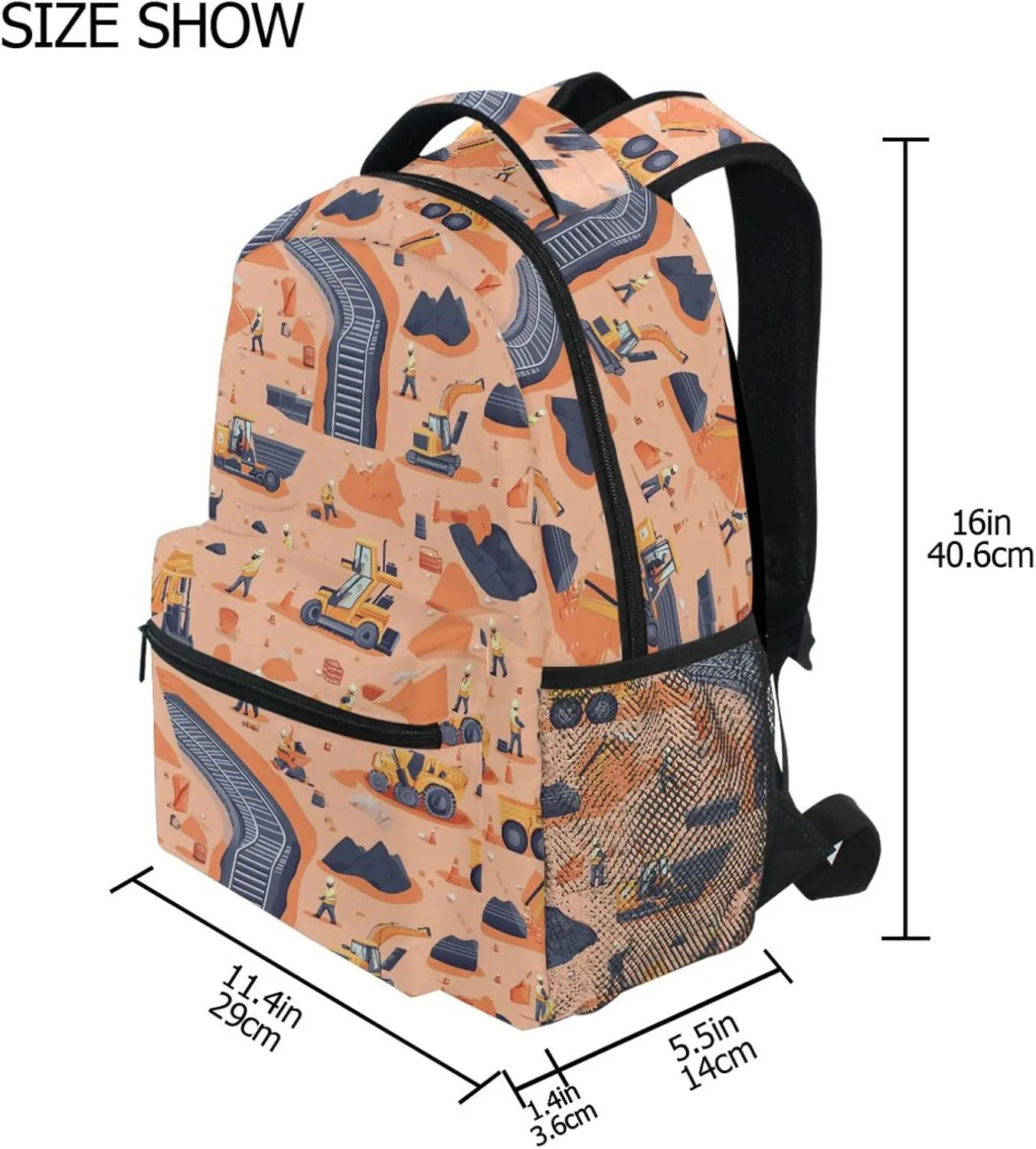 Sport Backpack for Teenager Fashion Outdoor Backpack with Chest Strap for Travel Trip Construction Scene Dump Truck