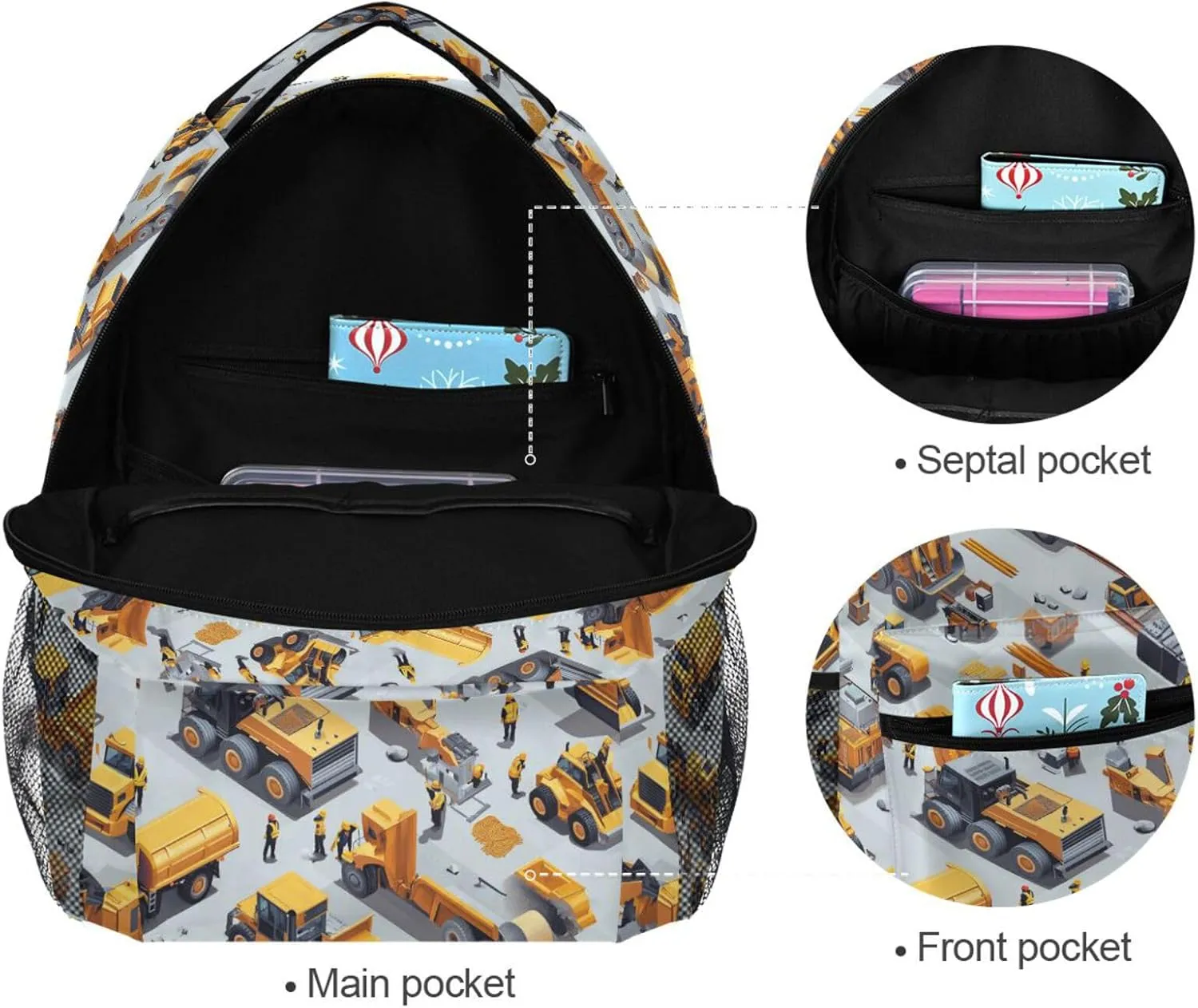 Sport Backpack for Women Men Fashion Personal Backpack with Chest Strap for Business Work College Travel Trip Construction Scene Dump Truck