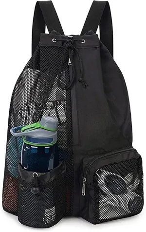 Sports Gym Drawstring Backpack Large Capacity Great Load Bearing Mesh Swim Bag with Wet Pocket Swimming Travel Beach Backpack Blue
