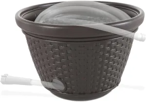 Suncast Decorative Wicker Garden Hose Holder Pot with 4 Drain Holes for 100 Foot Hoses, Java