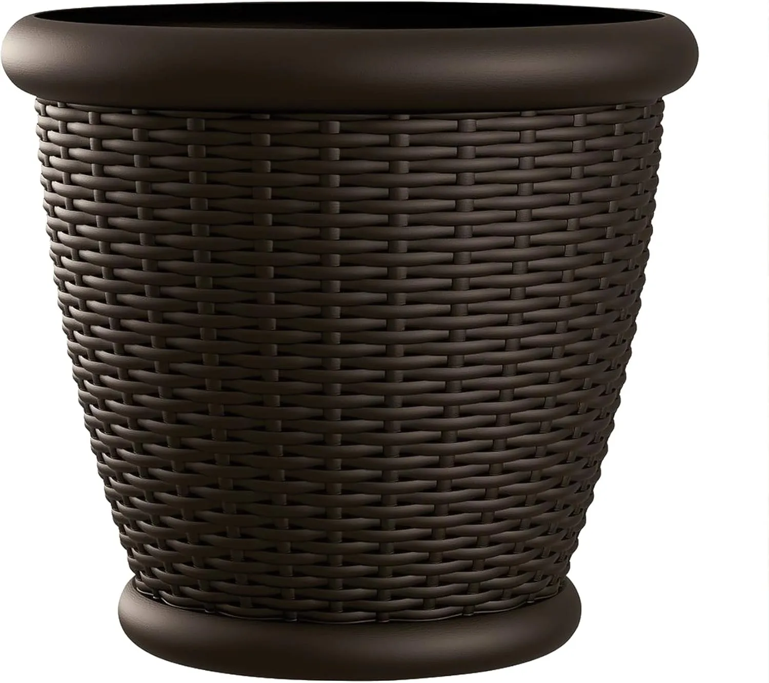 Suncast Wicker Planter w/ Drillable Drain Holes, Decorative Indoor/Outdoor Pot, 18in, Java