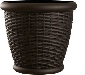 Suncast Wicker Planter w/ Drillable Drain Holes, Decorative Indoor/Outdoor Pot, 18in, Java