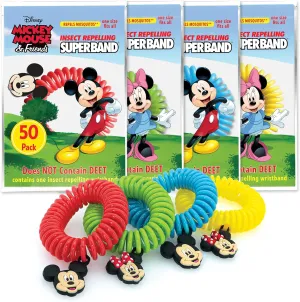 Superband Classic Disney (Pack of 50) - for Kids & Adults - Insect & Mosquito Repelling Wristband with Mickey and Minnie Mouse Charms - Made with Oils (50)