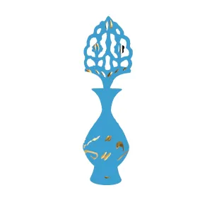 Surmadani Old Antique Pot Hand Bottle Surma Dani Islamic Design Eyeliner, Kajal Holder Brass Metal Make Up Accessoriese Without Surma Case Bottle (Light Blue)
