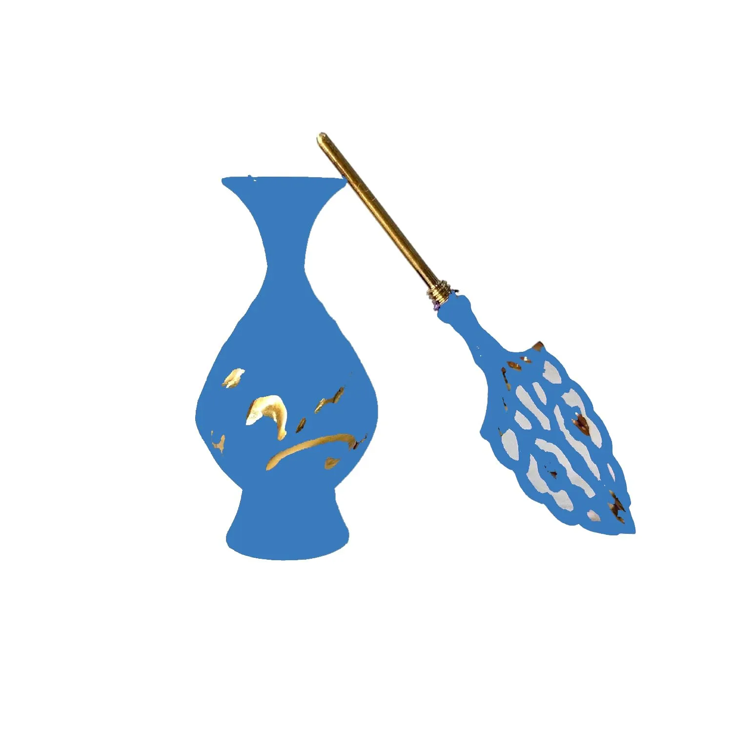 Surmadani Old Antique Pot Hand Bottle Surma Dani Islamic Design Eyeliner, Kajal Holder Brass Metal Make Up Accessoriese Without Surma Case Bottle (Light Blue)