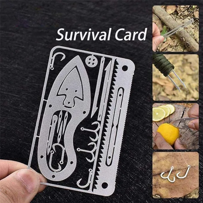 Survival Gear Credit Card Multi Tool - Camping Multipurpose EDC Multitool - Fishing Hooks, Gift Idea (Silver 4PC)