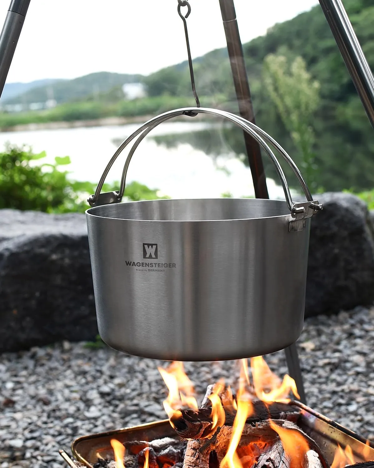 SUS304 3-Ply Stainless Steel Camping Pot, Outdoor Cooking Pot, Camping Stockpot, Hanging Stockpot, Campfire Pot with Handles, Great for Home & Outdoor Cooking 6.25 quarts (9.45inch D X 5.71inch H)